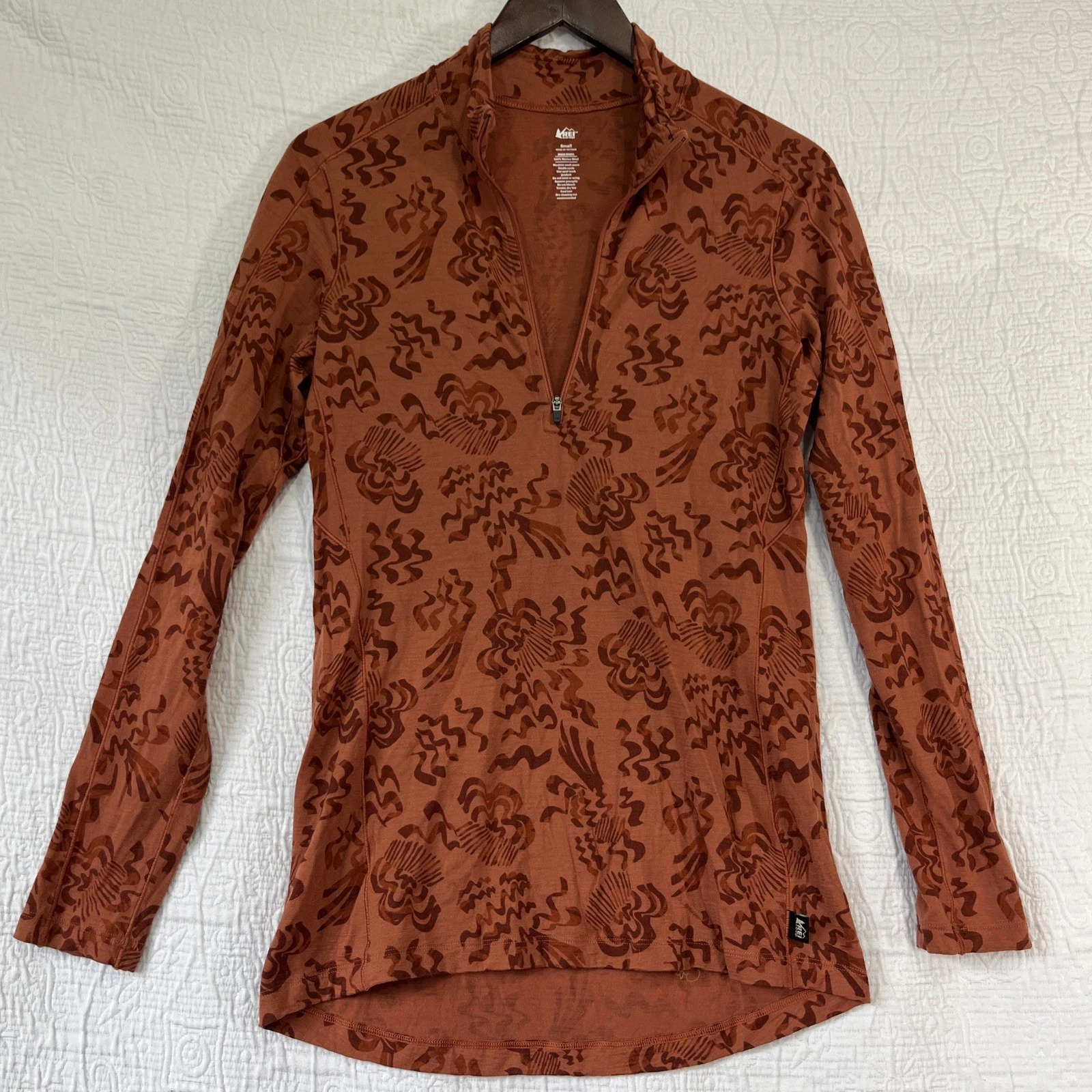 REI Coop Merino Wool Shirt Womens Small Quarter Zip Pullover Orange Base Layer S