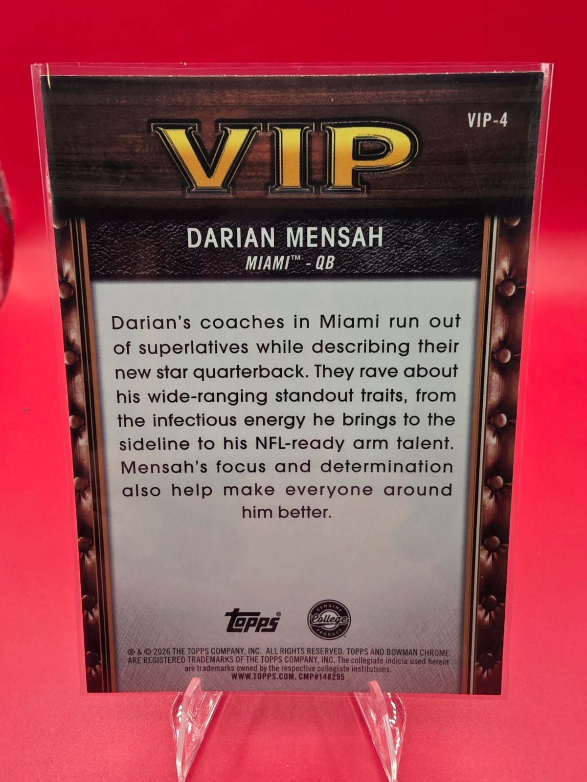 Importance Card 2026 Bowman University Chrome Very Important Prospects VIP-4 Darian ...