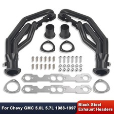 For Chevy SBC GMC 1500 2500 Pickup V8 1988-1997 Black Steel Exhaust Headers