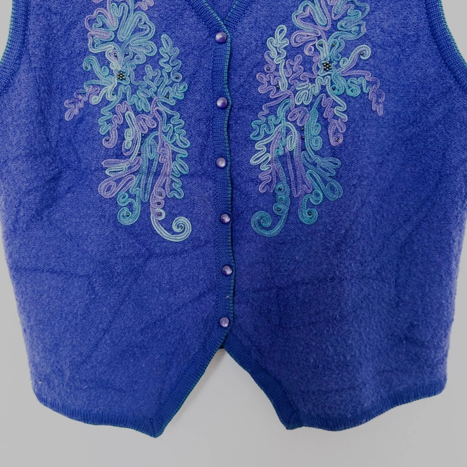 Chaleco Suéter Koret Mujer De Colección Talla M Púrpura Tejido Bordado Floral Años 80 Casa de Campo Foto 3 de 4