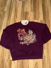 VTG 90s Morning Sun Flowers Floral Fall Maroon Womens L Graphic Sweatshirt