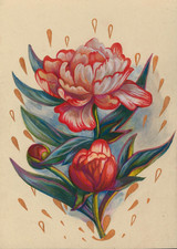 oryginalny obraz A5 4ShL grafika mieszane media ilustracyjne kwiaty