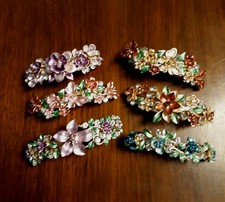 Lot Of 6 Rhinestone  Enameled Flower Butterflies Hair Clips Barrettes NEW L K 