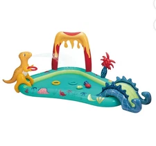 Bluescape Dino Inflatable Play Center, Kiddie Pool with Sprinkler, Toys & Slide
