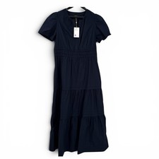 New Quince Women's Navy Blue Tiered Maxi Dress Large Organic Poplin 0224