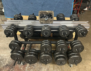 York Steel Barbell Set w/ Barbells & Spring Collars, Black/Silver