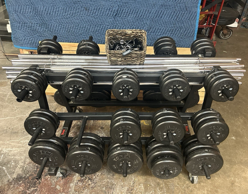 York Steel Barbell Set w/ Barbells & Spring Collars, Black/Silver