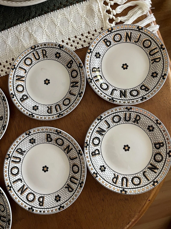 "JUEGO DE 8- Platos de postre de pan Bonjour Anthropologie de azulejos usados en excelente estado 6,5""" Foto 3 de 4