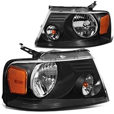 Headlights Assembly Compatible with 04-08 F-150/06-08 Mark LT, Black amber