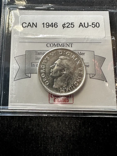 1946  Coin Mart Graded Canadian, ¢25 Cent, **AU-50**