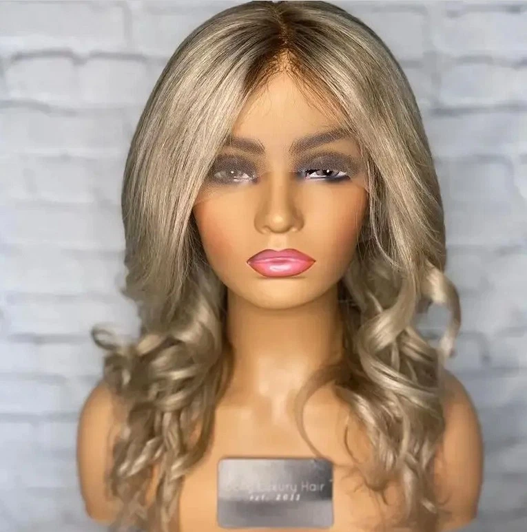 Peluca rubia ceniza ombre 13x4 frente de encaje 100 % peluca de cabello humano para mujer fiesta diaria Foto 2 de 4