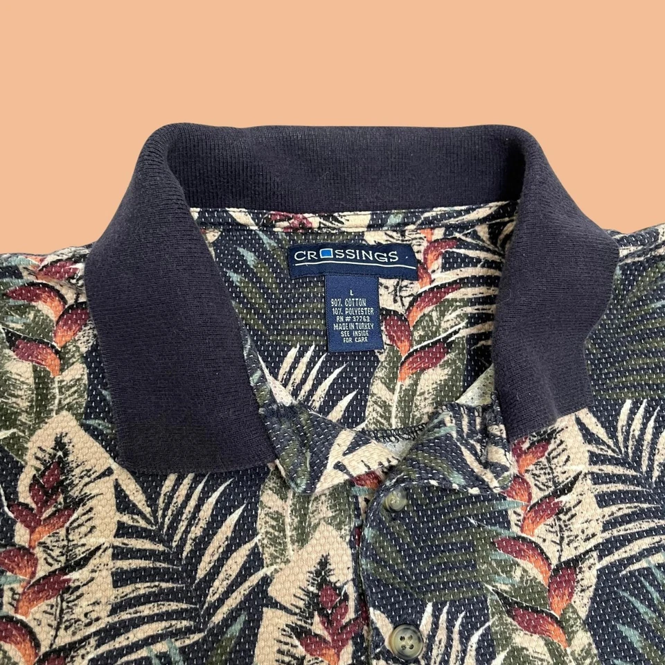 Vintage Crossings Años 90 Floral Hombre Camisa, Hombre Abstracto Vintage Polo Foto 3 de 4