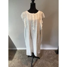 Max Studio 1X White Gauzy Ruffled Embroidered Dress Tunic Flutter Sleeve NWT