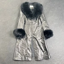 CHARLOTTE SIMON Shearling Trim Longline Coat Women's Size 2XL Black