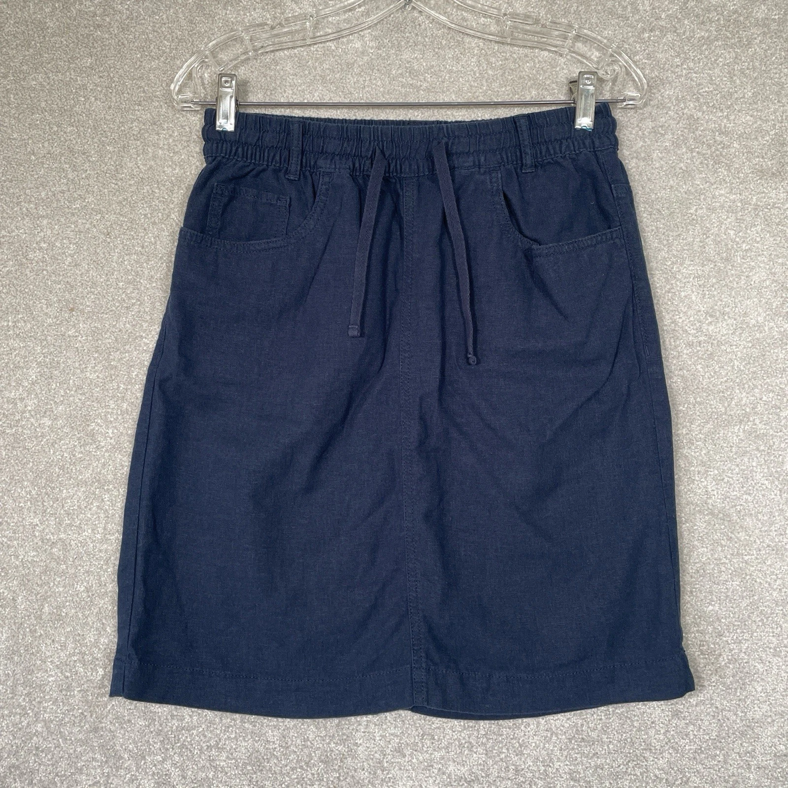 M&S Collection Knee Length Linen Blend Navy Skirt Women’s Size Uk10 Pockets