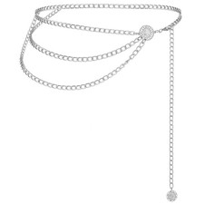 Silver Waist Chain Belt for Women Adjustable Metal Belly Chain Layered