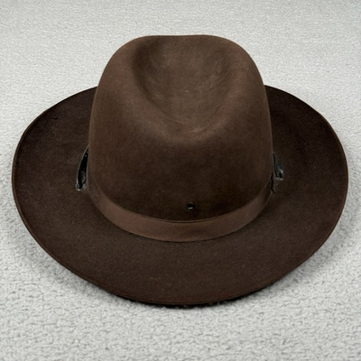 #ad #ad VTG Campaign Trooper Hat Brown Fur Felt 3XXX Beaver Size 7 3 4 Officer Fedora $89.99