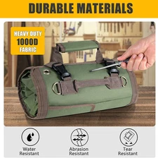 Roll Up Tool Bag, Heavy Duty Tool Organizer with 2 Detachable Zipper Pouches,...