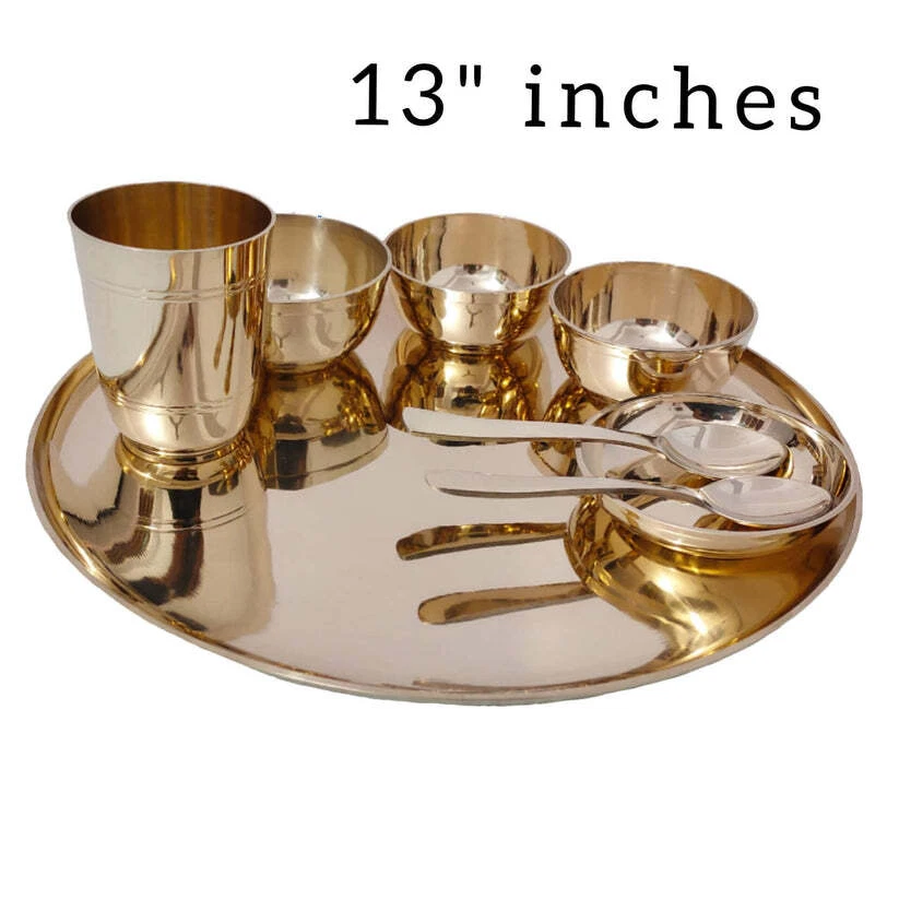 Kansa Thali Dinner Plate & Bowl Non-Toxic Bronze Ayurveda Utensils Safe Cookware - Image 2 of 4