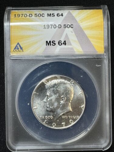 💥 1970 D 50c ANACS MS64 KENNEDY HALF DOLLAR 💥 - Picture 1 of 2