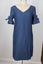 J Crew Factory XS Blue Chambray V-Neck Tie Sleeve Dress J0942