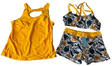 Yonique Swim Set Womens Size S Multicolor Yellow Tankini Stretch 3 Piece Floral