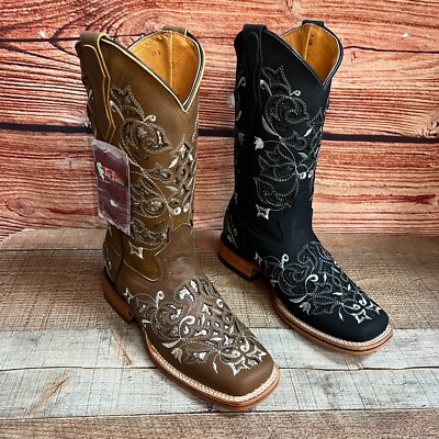 Bota Vaquera DAMA Women's Western Rodeo Glitter Inlay Square Toe Cowgirl Boots