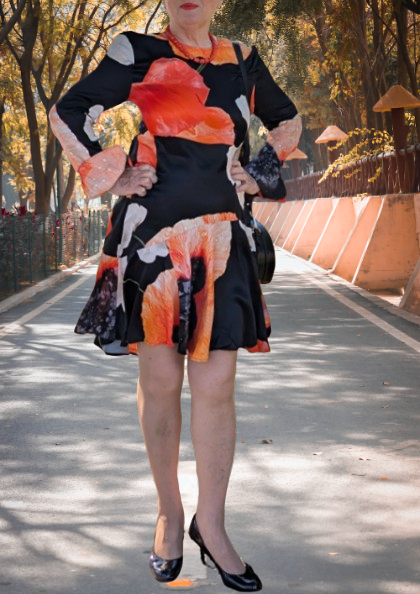 h&m women black and orange printed dress with buttons Women's Black Button-front dress