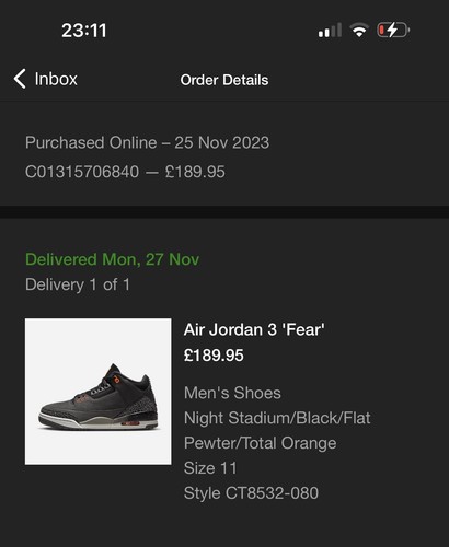 Jordan 3 Fear Size Uk11 - Picture 2 of 2