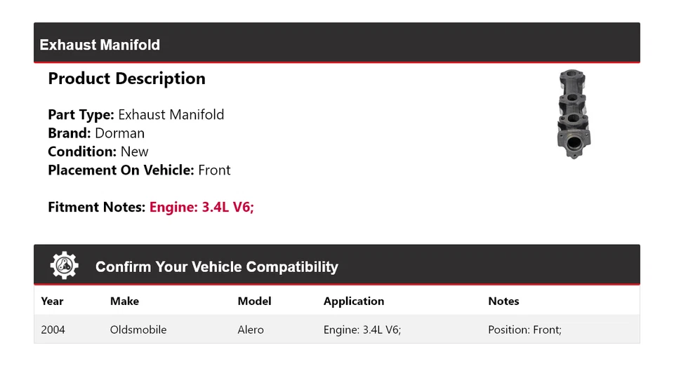 Colector de escape delantero Oldsmobile Alero 2004 3,4 L V6 Dorman Foto 2 de 4
