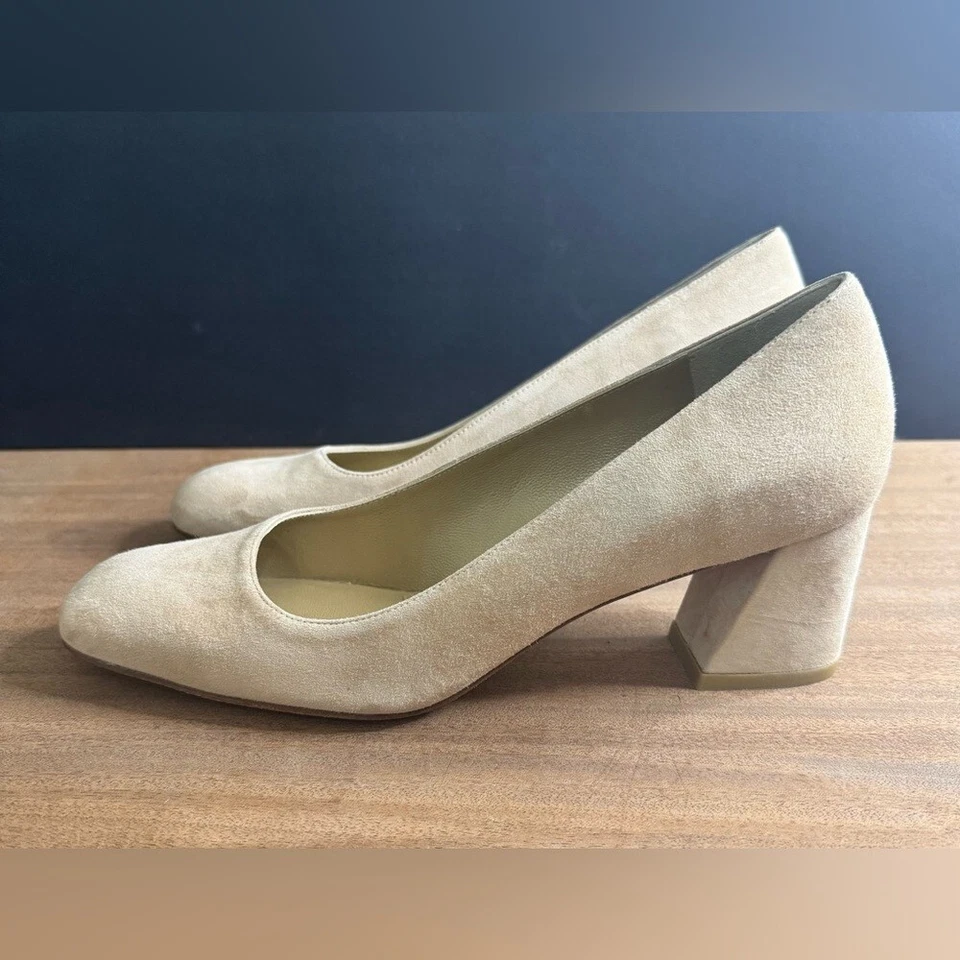 Stuart Weitzman MaryMid Suede Pump Block Heel Summer in Bisque Leather Shoes - Image 2 of 4
