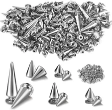 150 Sets ABS Plastic Punk Cone Spikes Studs Multiple Sizes Silver Screw Back