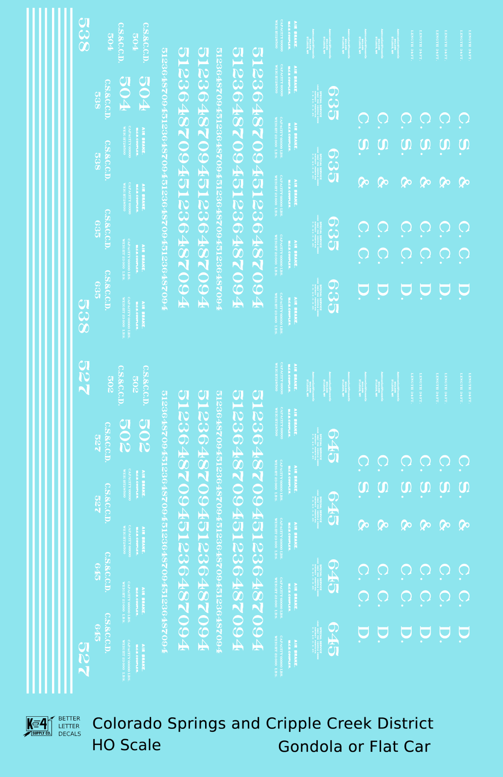 K4 HO Scale Decals Colorado Springs Cripple Creek District Flatcar Gondola White eBay