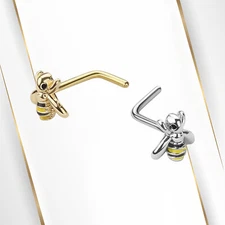 20 Gauge Nose Rings L Band Design Surgical Steel with Bumble Bee Shape Jewelry