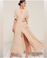 Reformation Winslow Wrap Dress Maxi Kimono Sleeve Belted Draped Champagne Medium