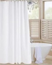 Polyester Shower Curtain White Extra Long Wide Plain Shower Curtain  & 12 Hooks
