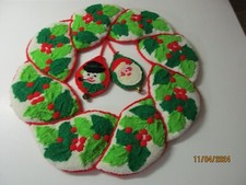 Vintage Needlepoint Christmas/Holiday Wreath 15" By 15" Round Handcrafted