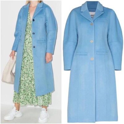 Ganni wool blend coat in placid blue sz ganni's 40 or 8 - 10 US