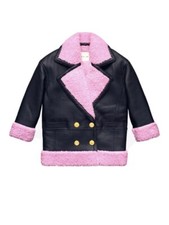 Kenzo H&m Black Leather And Pink Sheepskin Coat Size Xs
