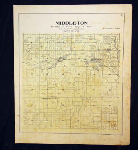 1899 Plat Map Middleton Township Dane County Wisconsin Pheasant Branch - Bild 1 von 8