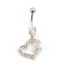 14 Gauge Belly Navel Ring with Heart Design Featured with Multiple CZ Gems Jewel
