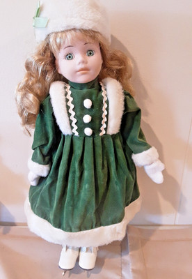 Vintage Porcelain Winter Ice Skater Doll With Dress Skates Hat and Mittens