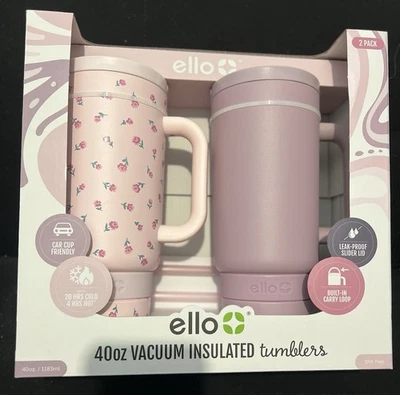 Ello 40oz Vacuum Insulated Tumblers 2-Pack Pink/Purple Brand New