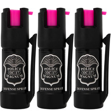 Police Magnum mini pepper spray belt clip self defense 3 pack 1/2oz BOTTOM CLIP