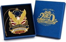 250th Anniversary Christmas Ornament 1776-2026, 3D Zinc Alloy Patriotic Eagle Ha