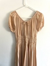 Vtg 70s Ethereal Satin Nightgown Babydoll Maxi Chemise Puff Sleeve Cottagecore
