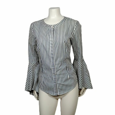 Milly New York 2 XS Shirt Charcoal Gray Button Top Bell Sleeve Michelle Blouse