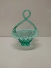 Vintage Opalescent Green Fenton Hobnail Basket With Defects 8" Tall