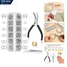 1200Pcs Jewelry Jump Rings Kit with Clasps Pliers and Tool Set Silver Iron Co...