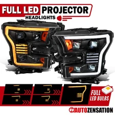 Fit 2015-2017 Ford F150 Black LED DRL Projector Headlights Switchback Sequential
